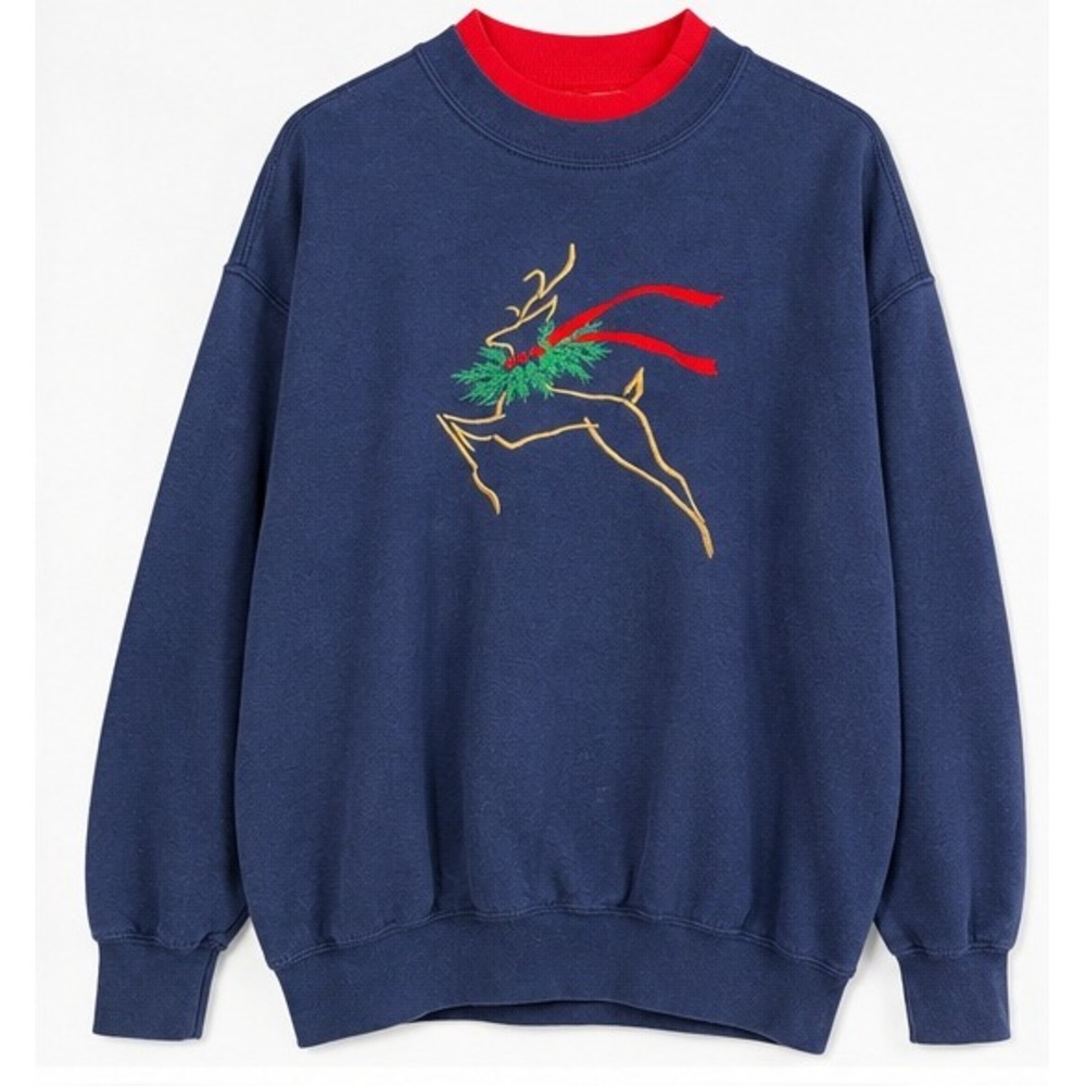 RedHead Reindeer Embroidered Navy Blue Sweatshirt XL Holiday Christmas Pullover